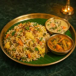 Vegetable Biryani with Kurma and Curry